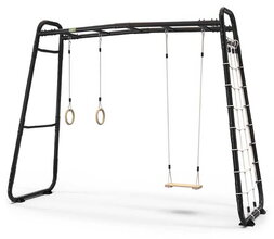 Centru de fitness multifuncțional GetSet Monkeybar MB210 Black Exit Toys extensibil cu cercuri de gimnastică leagăn și plasă de cățărat ET54201050