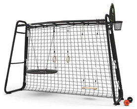 Centru de fitnes multifuncțional cu poartă de fotbal GetSet Monkeybar MB305 Black Exit Toys cu cercuri gimnastice baschet și leagăn structură din oțel