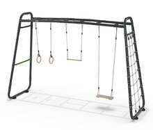 Multifunkčná preliezka GetSet monkeybar MB310 Exit Toys rozšíriteľná s gymnastickými kruhmi hojdačkou hrazdou a sieťou na šplhanie ET54301000