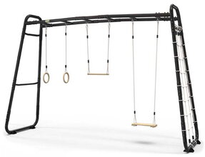 Centru de fitnes multifuncțional GetSet Monkeybar MB310 Black Exit Toys extensibil cu cercuri gimnastice și leagăn bară și plasă pentru cățărat ET5430