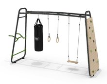 Multifunkčná preliezka GetSet monkeybar MB320 Exit Toys rozšíriteľná s gymnastickými kruhmi boxovacím vrecom lezeckou stenou hojdačkou a bradlami ET54