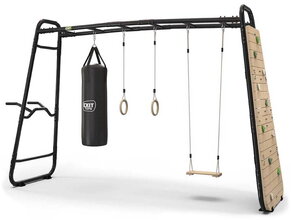 Multifunkčné fitness centrum GetSet Monkeybar MB320 Black Exit Toys rozšíriteľné s gymnastickými kruhmi boxovacím vrecom lezeckou stenou hojdačkou a b