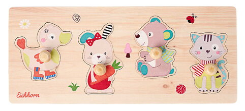 Drevené vkladacie puzzle Zvieratká Friends Eichhorn 4 dieliky so základňou od 12 mes EH5478