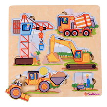 Drevené vkladacie puzzle Stavebné stroje Construction Vehicles Eichhorn 12 dielikov so základňou od 24 mes EH5484