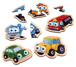 Drevené puzzle autíčka Puzzle Vehicles Eichhorn 5 modelov s 2-6 dielikmi od 24 mes EH5491