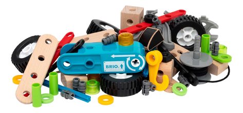 Drevená stavebnica s naťahovacím motorom Builder Motor Set BRIO 66 dielov s pracovným náradím od 3 rokov BRIO5957