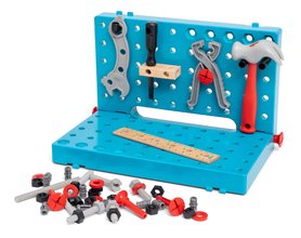 Pracovný stolík s náradím Builder Work Bench BRIO s montážnymi otvormi 59 dielov od 3 rokov BRIO5964