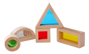 Dřevěné kostky s okénky a zrcadlem Montessori Window Bricks Eichhorn 5 dílků s různými tvary od 12 měsíců