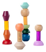 Dřevěné stohovatelné kostky Montessori Staple Beads Eichhorn 16 barevných dílků