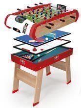 Drevený futbalový stôl Powerplay 4v1 Smoby - stolný futbal, biliard, hokej a tenis od 8 rokov 