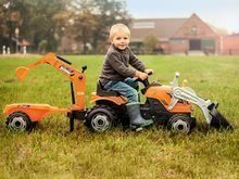 Tractor cu pedale Builder Max Constructor Smoby cu graifer şi încărcător frontal portocaliu