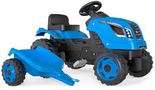 Traktor na šľapanie a príves Farmer XL Blue Tractor+Trailer Smoby modrý s polohovateľným sedadlom a so zvukom 142 cm