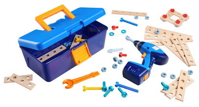 Drevená stavebnica s vŕtačkou v kufríku Construct Toolbox with Drill Eichhorn s vymeniteľnými nadstavcami 65 dielov od 3 rokov EH7203