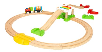 Drevená vláčikodráha pre najmenších My First Railway Beginner Pack BRIO 18 dielov a vláčik s vagónom s pohyblivými guľôčkami od 18 mes BRIO7273
