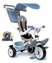 Tricicletă și cărucior într-un singur produs cu spătar înalt Baby Balade Plus Tricycle Blue Smoby frână și roți EVA albastră de la 10 luni