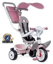 Tříkolka a kočárek v jednom s vysokou opěrkou Baby Balade Plus Tricycle Pink Smoby s brzdou a EVA koly růžová od 10 měsíců