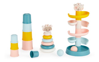 Didaktická sada v dóze 3v1 BB Abrick Écoiffier šmykľavka pyramída a šálky 23 dielov od 6 mes ECO7935