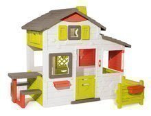Domček Priateľov vynovený Neo Friends House Smoby so záhradkou rozšíriteľný o odkvap lampu slnečník a iné doplnky 172 cm výška s UV filtrom