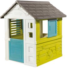 Házikó Pretty New Grey Playhouse Smoby 2 ablak árnyékolóval és elhúzható zsalugáterrel és felezett ajtóval UV szűrő 2 évtől SM810723