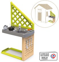 Bucătărie de vară cu 17 accesorii Summer Kitchen la căsuța Smoby cu plită și chiuvetă pentru spălat vase cu filtru UV de la 24 luni SM810918