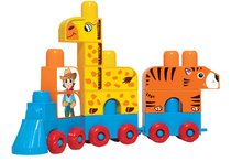 Joc de construit Safari Dohány locomotiva cu 2 vagoane si cuburi cu animal print de la 12 luni