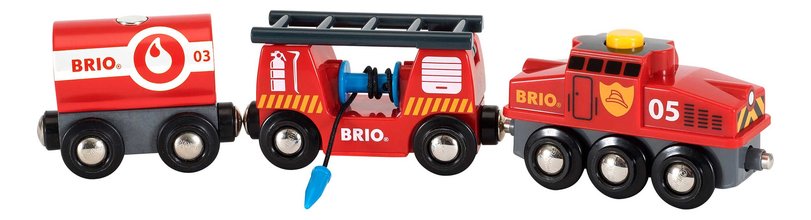 Drevený požiarny vláčik Rescue Firefighting Train BRIO lokomotíva s 2 vagónmi a rebrík s požiarnou hadicou od 3 rokov BRIO8447