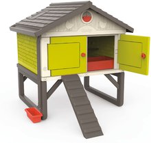 Coteț pentru 5 găini Cluck Cluck Cottage Green Smoby 4 uși cu trepte și o hrănitoare cu un cuib un ou fals de 128 cm înălțime