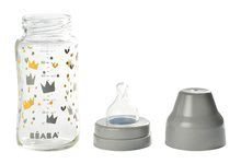 Dojčenská sklenená fľaša Crown Beaba 240 ml so širokým hrdlom šedá