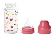 Dojčenská sklenená fľaša Crown Beaba 240 ml so širokým hrdlom ružová