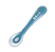 Tréningová lyžička Training Spoon 2nd age na samostatné jedenie Beaba z mäkkého silikónu 13 cm modrá od 4 mesiacov