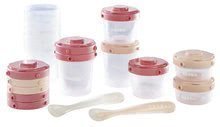 Set 12 dóz na jídlo Beaba 12 Clip se dvěma lžičkami ze silikonu pro miminka 2x60ml, 4x120 ml, 6x200 ml růžová a nude od 4 měs