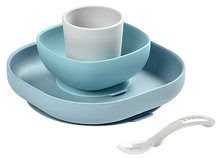 Jedálenská súprava Silicone Meal Set Beaba zo silikónu 4-dielna modrá pre bábätká od 4 mes