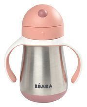 Sticlă biberon cu pereți dublii Stainless Steel Straw Cup Beaba Old Pink 250ml roz  din oțel inoxidabil de la 8 luni