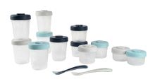 Set 12 recipiente pentru mâncare Beaba Expert Meal & Food Storage Pack Storm 12 clip și 2 lingurițe din silicon albastre