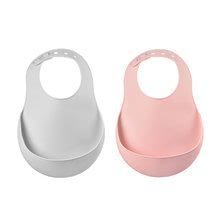 Bavețică pentru copii Silicone Bib Beaba Light Mist&Old Pink Beaba 2 bucăți din silicon moale și butoane pentru închidere de la 0 luni