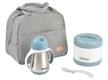 Set de luat masa On-the-go Mealtime Beaba Windy Blue cu geantă termică și cană cu termos pentru mâncare și lingură pentru hrănire gri-albastru de la 8