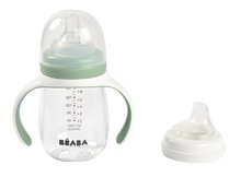 Sticlă Bidon pentru a-i învăța pe copii să bea 2in1 Training Bottle Beaba Sage Green 210 ml verde de la 4 luni BE913531