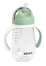 Sticlă Bidon pentru a-i învăța pe copii să bea Straw Cup Beaba Sage Green 300 ml cu pai verde de la 8 luni