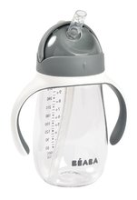 Sticlă Bidon pentru a-i învăța pe copii să bea Straw Cup Beaba Mineral Grey 300 ml cu pai gri de la 8 luni