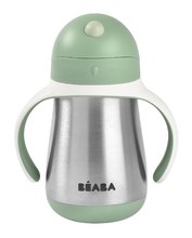 Láhev Bidon s dvojitými stěnami Stainless Steel Straw Cup Beaba Sage Green 250 ml z nerezavějící oceli zelená od 8 měs