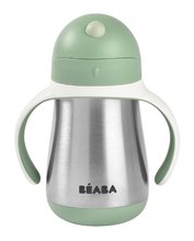 Láhev Bidon s dvojitými stěnami Stainless Steel Straw Cup Beaba Sage Green 250 ml z nerezavějící oceli zelená od 8 měs