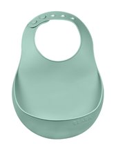 Bryndák pro děti Silicone Bib Beaba Sage Green z měkkého silikonu a knoflíky zelený od 4 měs