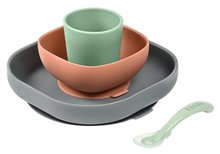 Set de luat masa Silicone Meal Set Beaba Mineral din silicon 4 piese gri-portocaliu-verde de la 4 luni BE913543