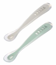 Ergonomické lžičky 1st Age Silicone Spoons Beaba Grey & Sage ze silikonu k samostatnému jídlu 2 kusy od 4 měs