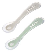 Ergonomické lyžičky 2nd Age Silicone Spoons Beaba Velvet Grey & Sage Green zo silikónu na samostatné jedenie 2 kusy od 8 mes