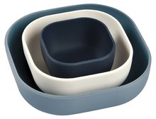 Jídelní souprava Silicone Nesting Bowl Set Beaba Night Blue Cotton Baltic Blue ze silikonu 3dílná modro-šedo-bílá od 4 měsíců