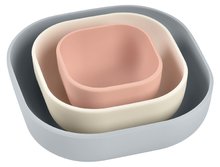Jídelní souprava Silicone Nesting Bowl Set Beaba Velvet Grey Cotton Dusty Rose ze silikonu 3dílná šedo-růžovo-bílá od 4 měsíců