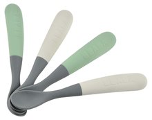 Lingurițe ergonomice 1st Age Silicone Spoons Mineral Grey Sage Green Beaba din silicon pentru hrănire independentă 4 bucăți de la 4 luni