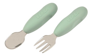 Prvý detský príbor Stainless Steel Pre-Cutlery Sage Green Beaba vidlička a lyžička zelený od 10 mes BE913580