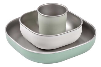 Jedálenská súprava Stainless Steel Meal Set Sage Green Beaba z nehrdzavejúcej ocele 3 dielna zelená od 4 mes